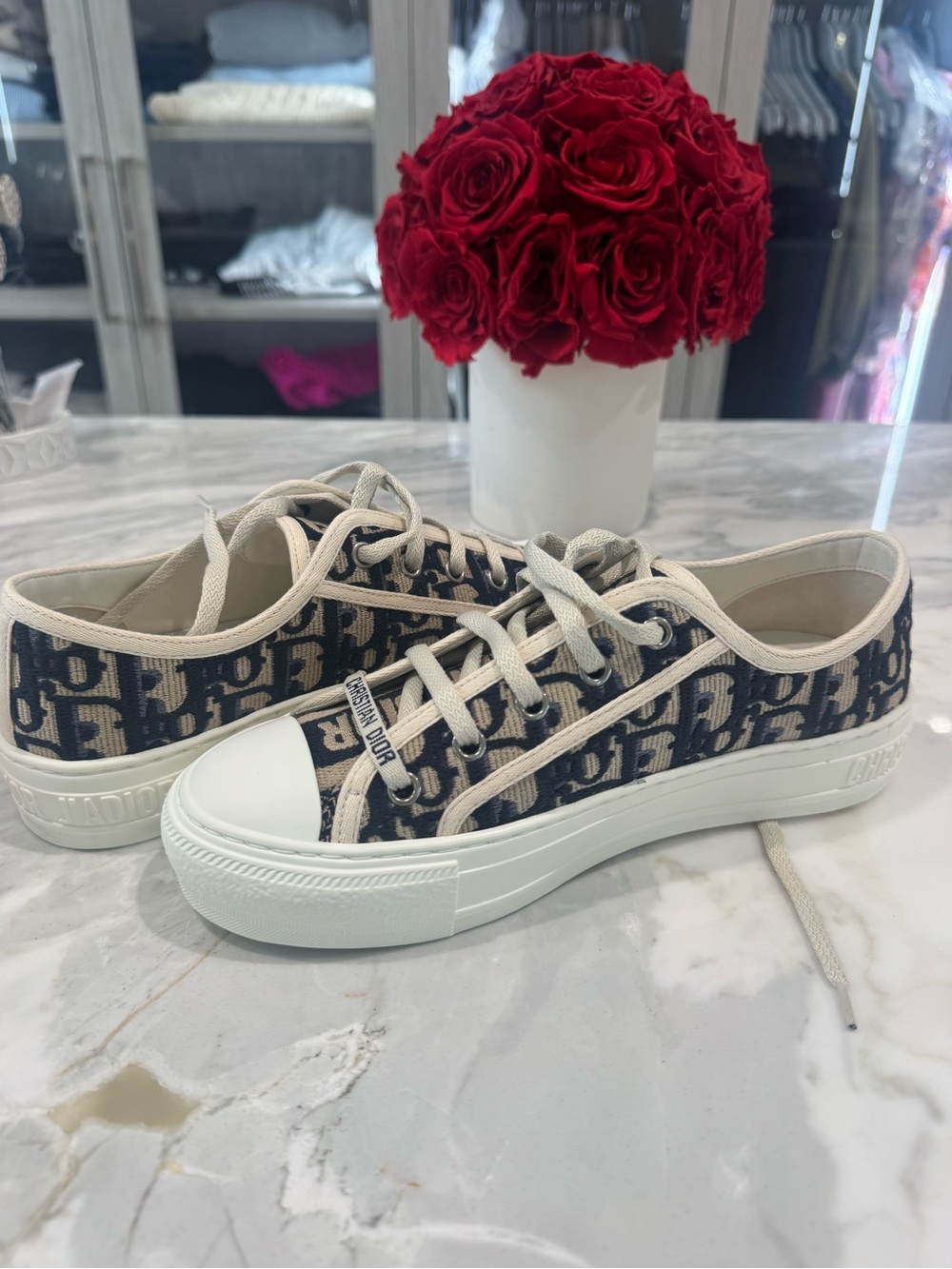 Dior White Leather Lace-Up Sneakers - Picture 2 of 4